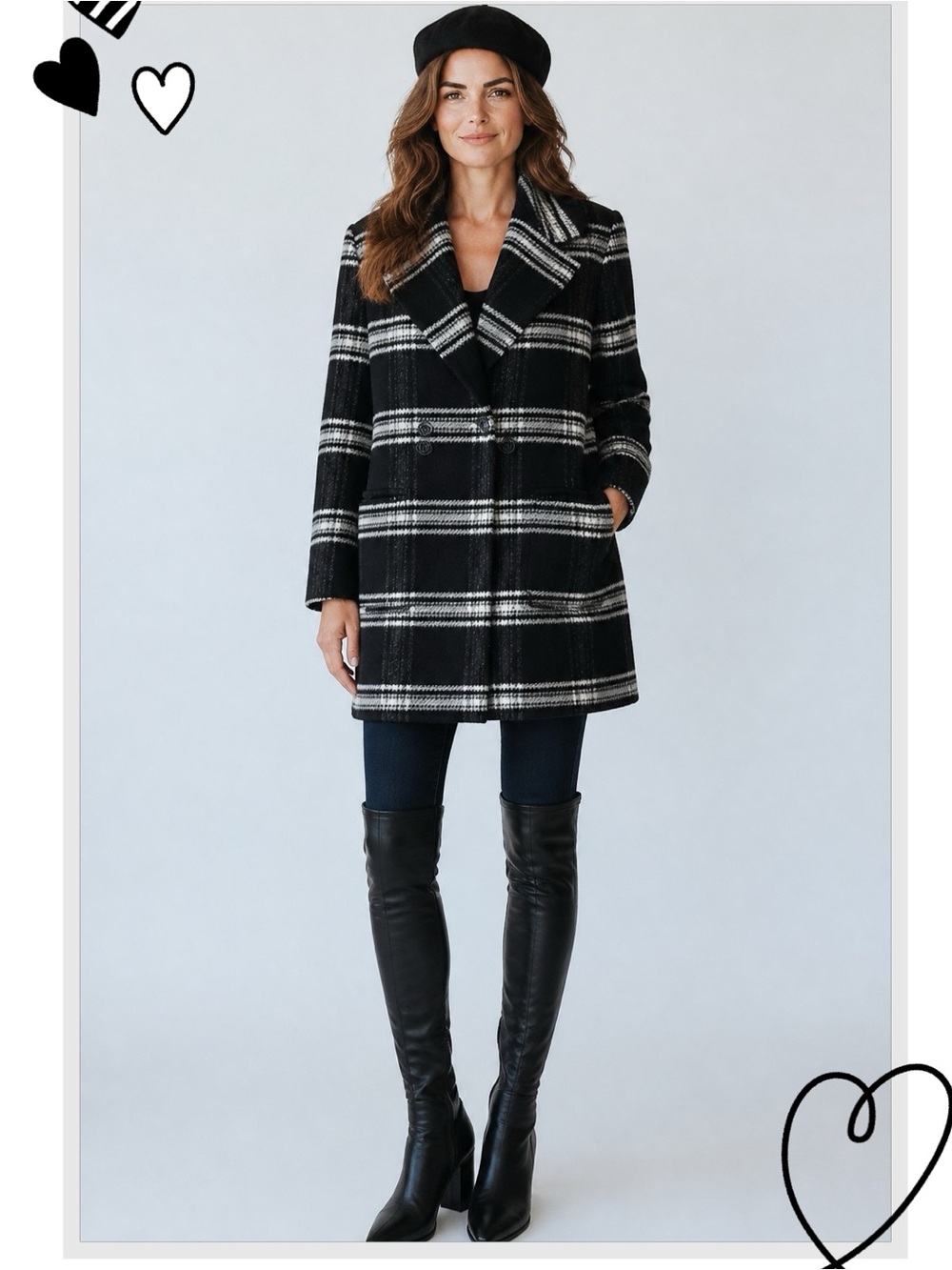 Metaphor Women Wool Blend Striped Pea Coat Black/ White Sz S Normcore Academia